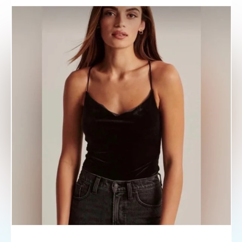 Abercrombie & Fitch Black Velvet Cowlneck Bodysuit - size xxsmall